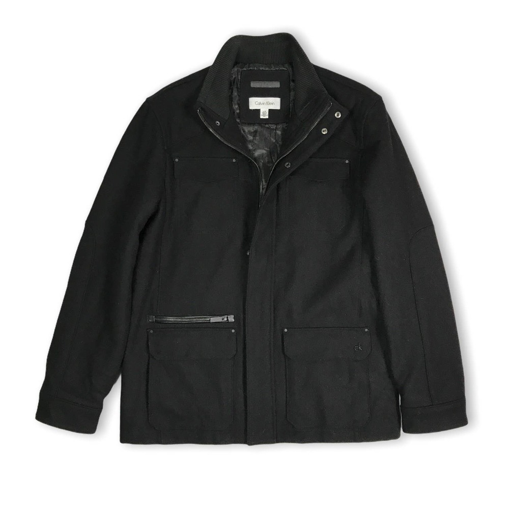 Calvin Klein Wool Heavy Thick Black Coat Jacket L